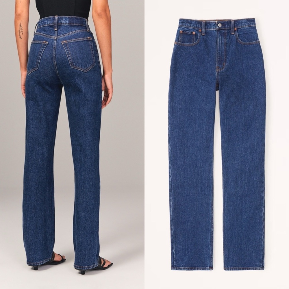 Abercrombie & Fitch The 90s Straight Ultra High Rise Dark Wash 28/6Long